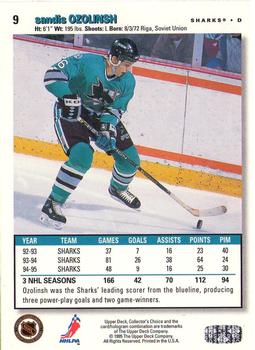 1995-96 Collector's Choice #9 Sandis Ozolinsh Back