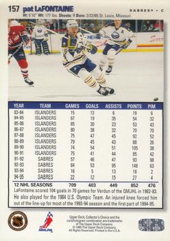 1995-96 Collector's Choice #157 Pat LaFontaine Back