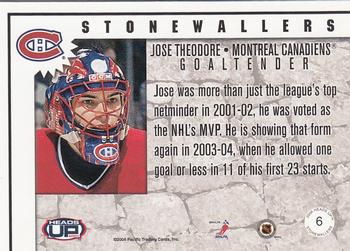 2003-04 Pacific Heads Up - Stonewallers #6 Jose Theodore Back