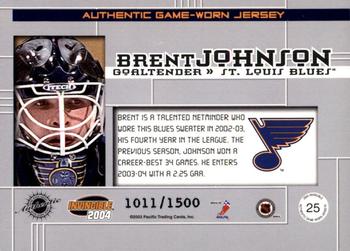 2003-04 Pacific Invincible - Jerseys #25 Brent Johnson Back
