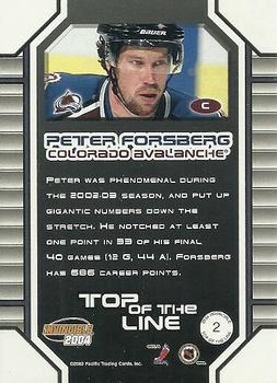 2003-04 Pacific Invincible - Top Line #2 Peter Forsberg Back