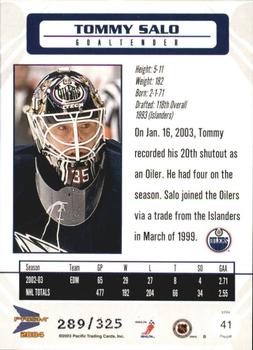 2003-04 Pacific Prism - Blue #41 Tommy Salo Back