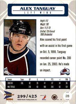 2003-04 Pacific Prism - Gold #28 Alex Tanguay Back