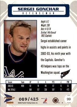 2003-04 Pacific Prism - Gold #99 Sergei Gonchar Back