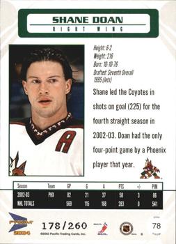 2003-04 Pacific Prism - Red #78 Shane Doan Back