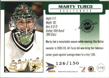 2003-04 Pacific Prism - Retail Jerseys #115 Marty Turco Back