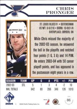 2003-04 Pacific Private Stock Reserve - Red #86 Chris Pronger Back