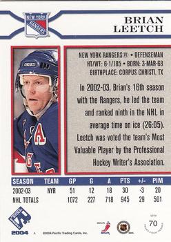 2003-04 Pacific Private Stock Reserve - Retail #70 Brian Leetch Back