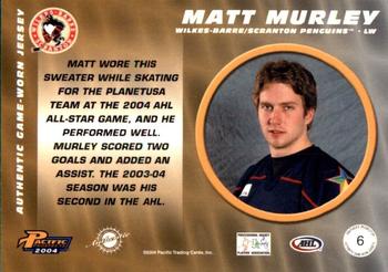 2003-04 Pacific Prospects AHL - Jerseys #6 Matt Murley Back