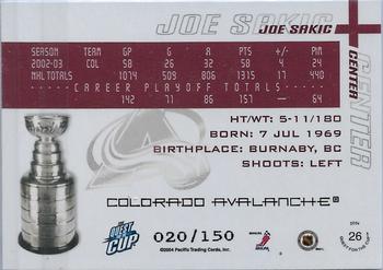 2003-04 Pacific Quest for the Cup - Blue #26 Joe Sakic Back