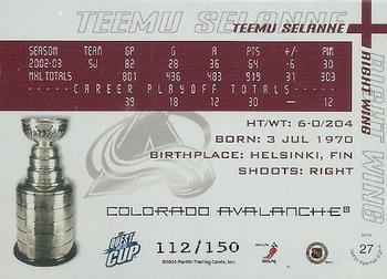 2003-04 Pacific Quest for the Cup - Blue #27 Teemu Selanne Back