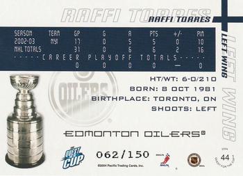 2003-04 Pacific Quest for the Cup - Blue #44 Raffi Torres Back