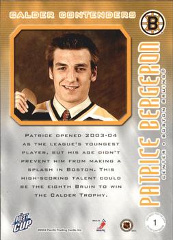 2003-04 Pacific Quest for the Cup - Calder Contenders #1 Patrice Bergeron Back