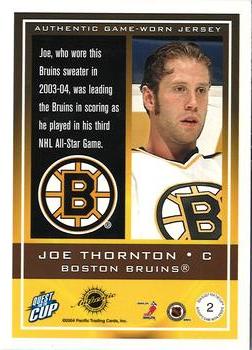 2003-04 Pacific Quest for the Cup - Jerseys #2 Joe Thornton Back