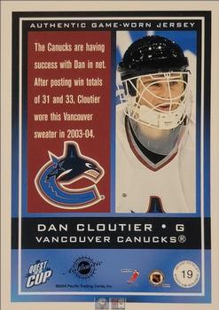 2003-04 Pacific Quest for the Cup - Jerseys #19 Dan Cloutier Back