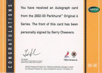 2003-04 Parkhurst Original Six Boston - Autographs #OS-GC Gerry Cheevers Back