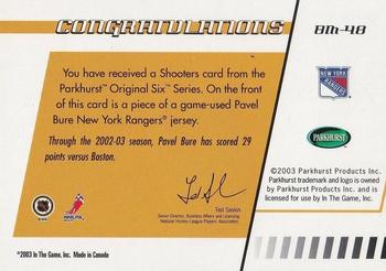 2003-04 Parkhurst Original Six Boston - Memorabilia #BM48 Pavel Bure Back