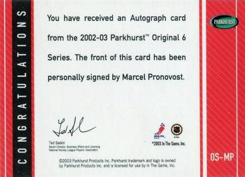 2003-04 Parkhurst Original Six Detroit - Autographs #OS-MP Marcel Pronovost Back