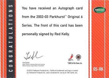 2003-04 Parkhurst Original Six Detroit - Autographs #OS-RK Red Kelly Back