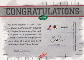 2003-04 Parkhurst Original Six Detroit - Memorabilia #DM51 Ted Lindsay / Brett Hull Back