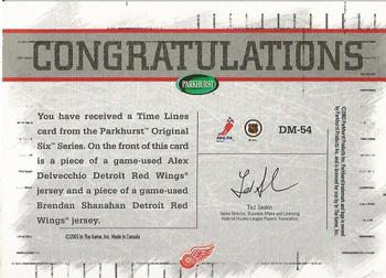 2003-04 Parkhurst Original Six Detroit - Memorabilia #DM54 Alex Delvecchio / Brendan Shanahan Back