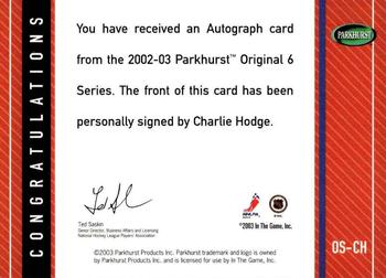 2003-04 Parkhurst Original Six Montreal - Autographs #OS-CH Charlie Hodge Back