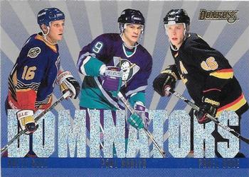 1995-96 Donruss - Dominators #6 Brett Hull / Paul Kariya / Pavel Bure Front