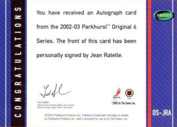 2003-04 Parkhurst Original Six New York - Autographs #OS-JR Jean Ratelle Back