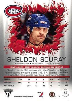 2003-04 Pacific Private Stock Titanium - Hobby Jersey Number Parallels #57 Sheldon Souray Back