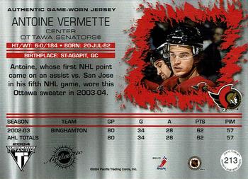 2003-04 Pacific Private Stock Titanium - Authentic Game-Worn Jersey Patch Variation #213 Antoine Vermette Back