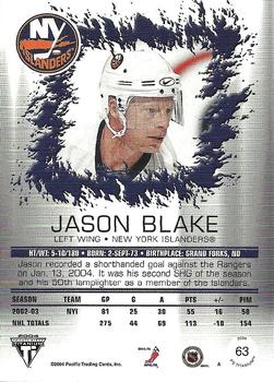 2003-04 Pacific Private Stock Titanium - Retail #63 Jason Blake Back