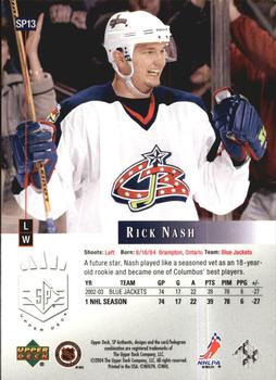 2003-04 SP Authentic - 10th Anniversary #SP13 Rick Nash Back