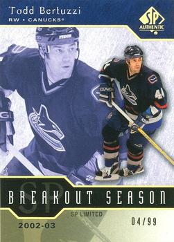 2003-04 SP Authentic - Breakout Season SP Limited #B6 Todd Bertuzzi Front