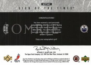 2003-04 SP Authentic - Sign of the Times #SOT-MC Mike Comrie Back