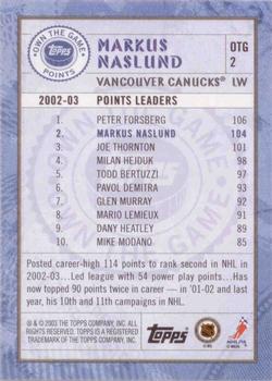 2003-04 Topps - Own the Game #OTG2 Markus Naslund Back