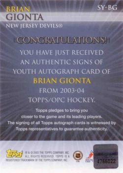 2003-04 Topps - Signs of Youth #SY-BG Brian Gionta Back