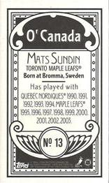 2003-04 Topps C55 - Minis O' Canada Back #13 Mats Sundin Back