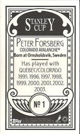 2003-04 Topps C55 - Minis Stanley Cup Back #1 Peter Forsberg Back