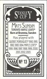 2003-04 Topps C55 - Minis Stanley Cup Back #13 Mats Sundin Back