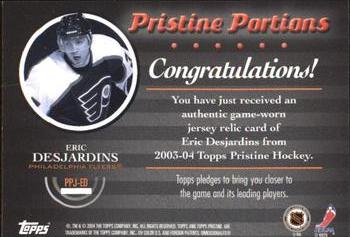 2003-04 Topps Pristine - Pristine Portions Jersey #PPJ-ED Eric Desjardins Back