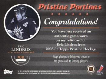 2003-04 Topps Pristine - Pristine Portions Jersey #PPJ-EL Eric Lindros Back