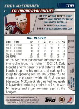 2003-04 Topps Traded & Rookies - Blue #TT98 Cody McCormick Back