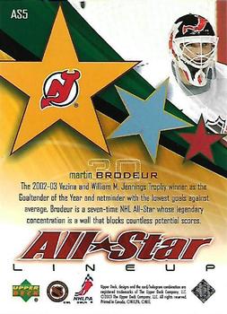 2003-04 Upper Deck - All-Star Lineup #AS5 Martin Brodeur Back