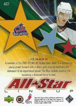 2003-04 Upper Deck - All-Star Lineup #AS7 Rick Nash Back