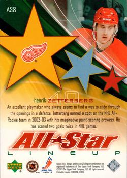 2003-04 Upper Deck - All-Star Lineup #AS8 Henrik Zetterberg Back