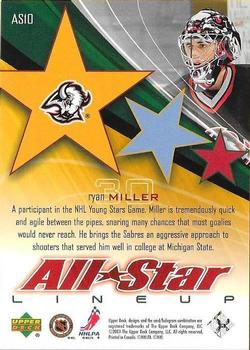 2003-04 Upper Deck - All-Star Lineup #AS10 Ryan Miller Back