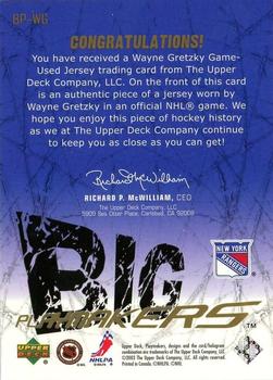 2003-04 Upper Deck - Big Playmakers #BP-WG Wayne Gretzky Back
