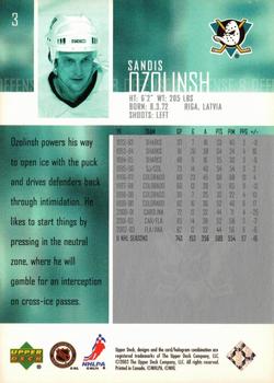 2003-04 Upper Deck - UD Exclusives Canadian #3 Sandis Ozolinsh Back