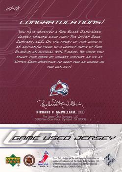 2003-04 Upper Deck - Jerseys #UD-RB Rob Blake Back