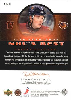 2003-04 Upper Deck - NHL's Best Jerseys #NB-IK Ilya Kovalchuk Back